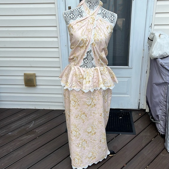 V CHAPMAN LADIES PINK FLOWERS LACE HALTER MIDI DRESS-12-WEDDING-PROM-GORGEOUS! - Picture 11 of 14